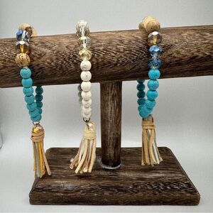 Twilight Gypsy Collective Beaded turquoise White stretch bracelets Boho tassels